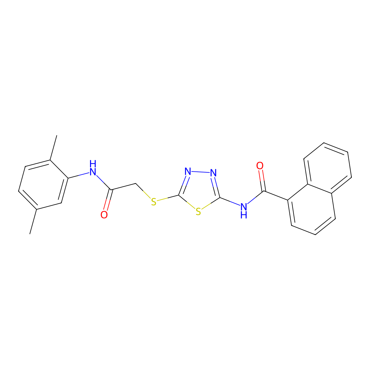 N-(5-((2-((2,5-dimethylphenyl)amino)-2-oxoethyl)thio)-1,3,4-thiadiazol-2-yl)-1-naphthamide molecular structure, CAS 392295-39-5