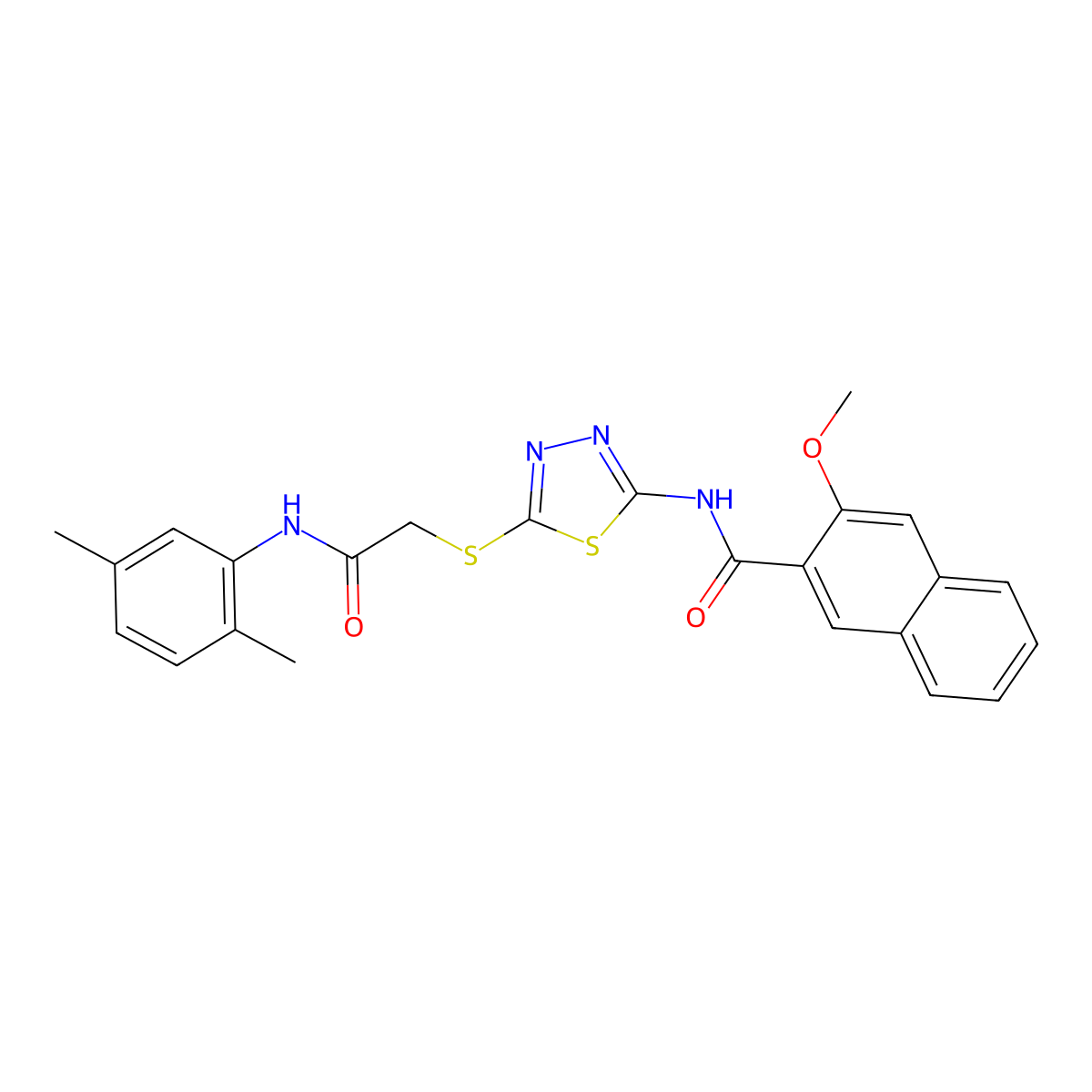 N-(5-((2-((2,5-dimethylphenyl)amino)-2-oxoethyl)thio)-1,3,4-thiadiazol-2-yl)-3-methoxy-2-naphthamide molecular structure, CAS 392295-41-9