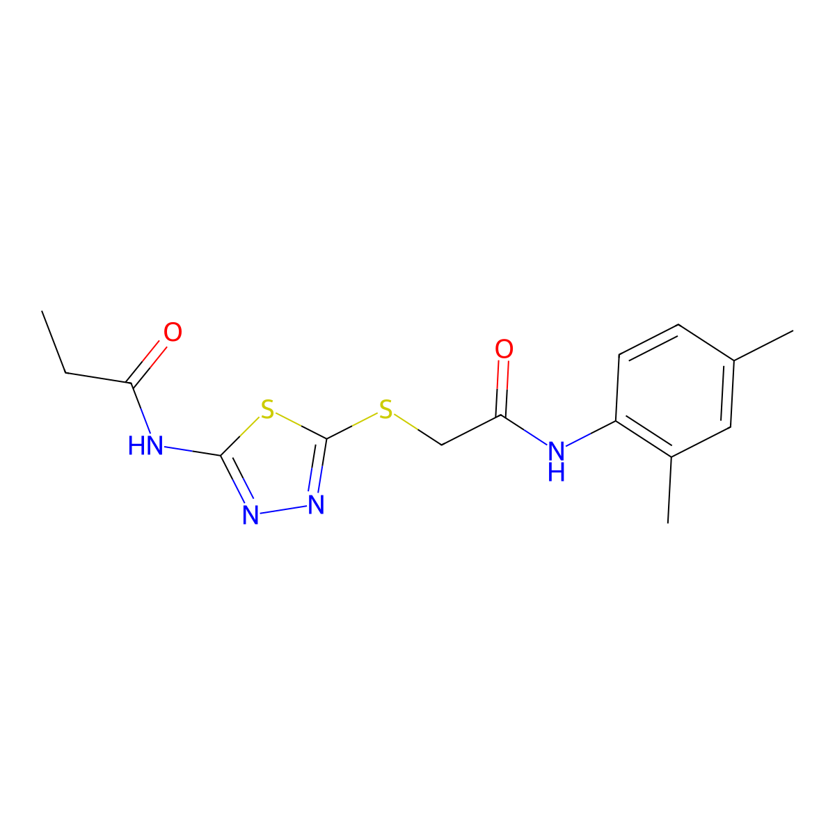 N-[5-[2-(2,4-dimethylanilino)-2-oxoethyl]sulfanyl-1,3,4-thiadiazol-2-yl]propanamide molecular structure, CAS 392295-44-2
