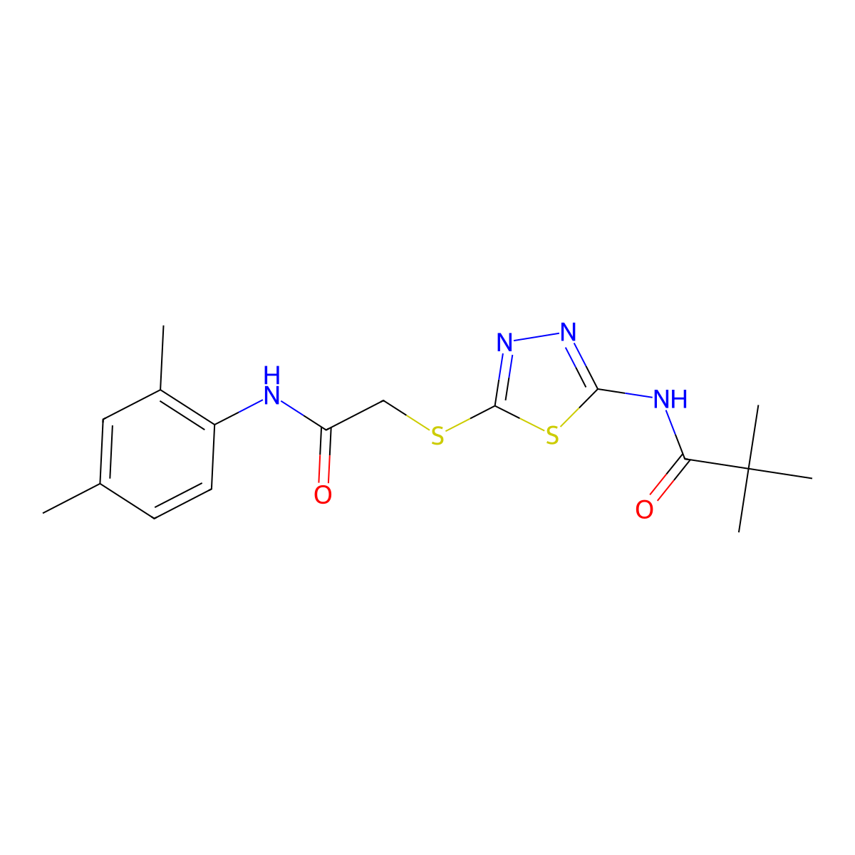 N-(5-((2-((2,4-dimethylphenyl)amino)-2-oxoethyl)thio)-1,3,4-thiadiazol-2-yl)pivalamide molecular structure, CAS 392295-45-3