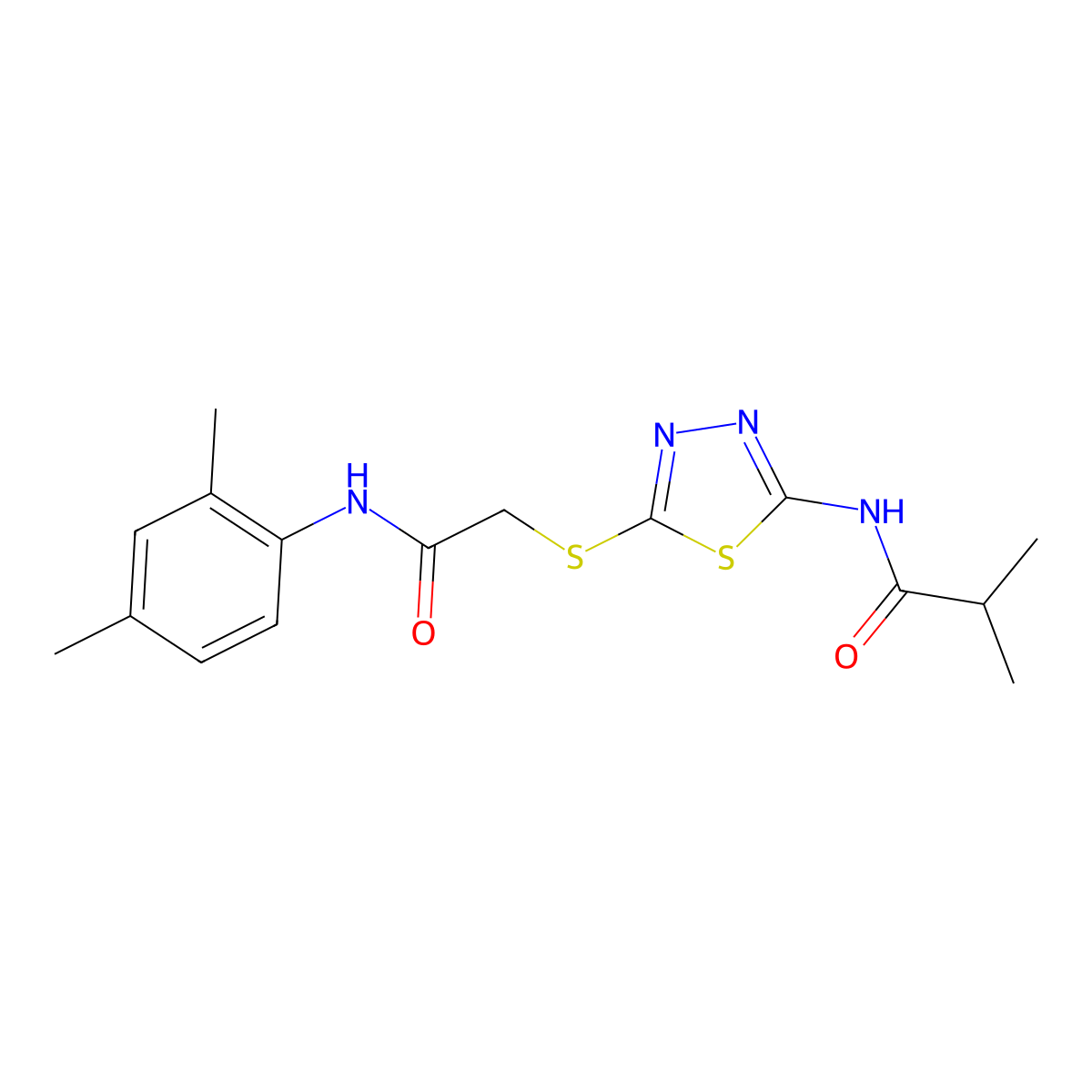 N-(5-((2-((2,4-dimethylphenyl)amino)-2-oxoethyl)thio)-1,3,4-thiadiazol-2-yl)isobutyramide molecular structure, CAS 392295-46-4