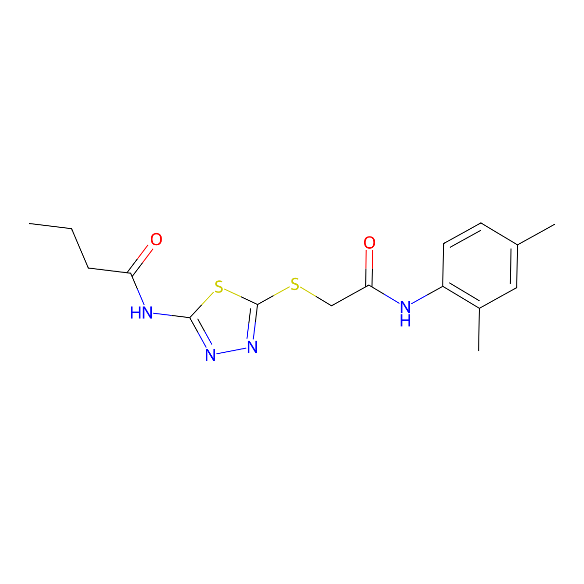 N-[5-[2-(2,4-dimethylanilino)-2-oxoethyl]sulfanyl-1,3,4-thiadiazol-2-yl]butanamide molecular structure, CAS 392295-47-5