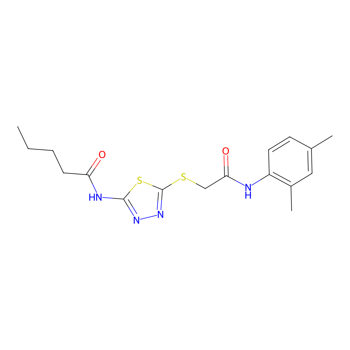 N-[5-[2-(2,4-dimethylanilino)-2-oxoethyl]sulfanyl-1,3,4-thiadiazol-2-yl]pentanamide molecular structure, CAS 392295-49-7