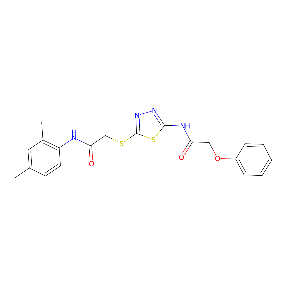 N-(2,4-dimethylphenyl)-2-((5-(2-phenoxyacetamido)-1,3,4-thiadiazol-2-yl)thio)acetamide molecular structure, CAS 392295-51-1