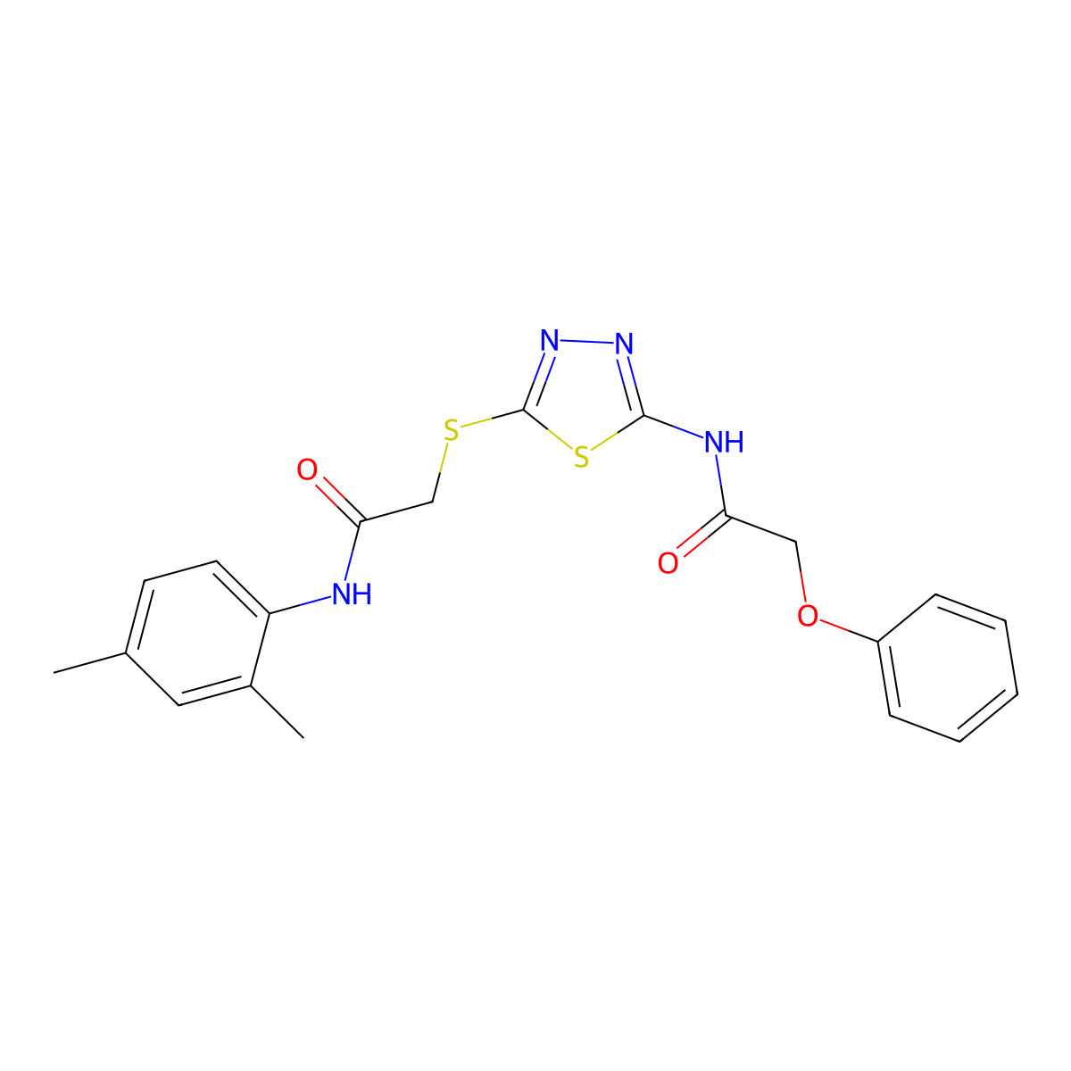 N-(2,4-dimethylphenyl)-2-((5-(2-phenoxyacetamido)-1,3,4-thiadiazol-2-yl)thio)acetamide molecular structure, CAS 392295-51-1