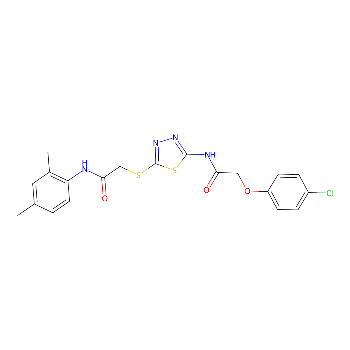 2-(4-chlorophenoxy)-N-[5-[2-(2,4-dimethylanilino)-2-oxoethyl]sulfanyl-1,3,4-thiadiazol-2-yl]acetamide molecular structure, CAS 392295-52-2