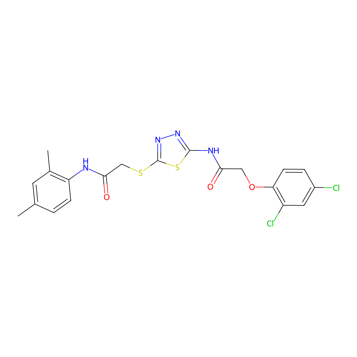 2-(2,4-dichlorophenoxy)-N-[5-[2-(2,4-dimethylanilino)-2-oxoethyl]sulfanyl-1,3,4-thiadiazol-2-yl]acetamide molecular structure, CAS 392295-53-3