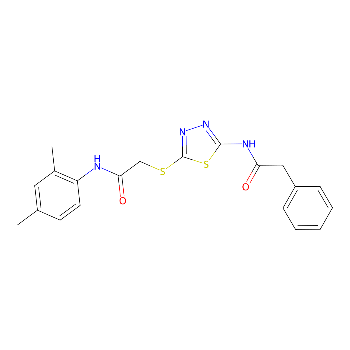 N-(2,4-dimethylphenyl)-2-((5-(2-phenylacetamido)-1,3,4-thiadiazol-2-yl)thio)acetamide molecular structure, CAS 392295-54-4