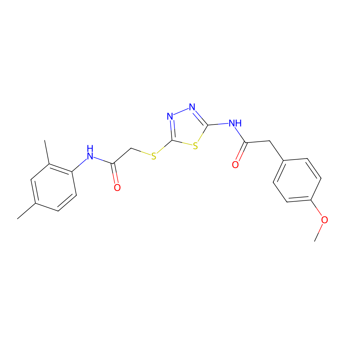N-(2,4-dimethylphenyl)-2-((5-(2-(4-methoxyphenyl)acetamido)-1,3,4-thiadiazol-2-yl)thio)acetamide molecular structure, CAS 392295-55-5