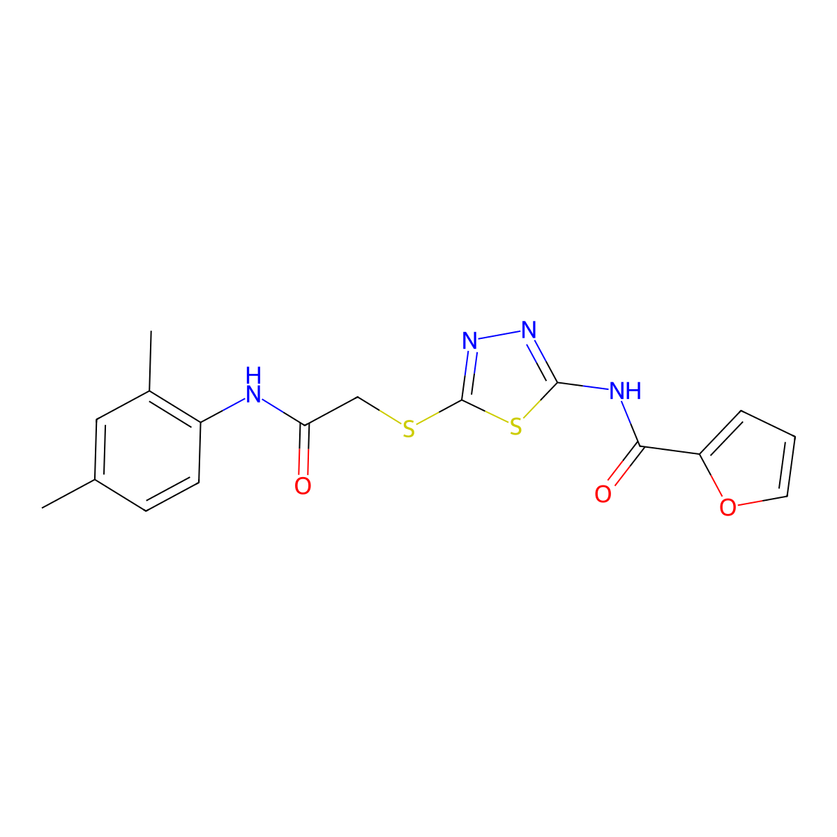 N-(5-((2-((2,4-dimethylphenyl)amino)-2-oxoethyl)thio)-1,3,4-thiadiazol-2-yl)furan-2-carboxamide molecular structure, CAS 392295-59-9