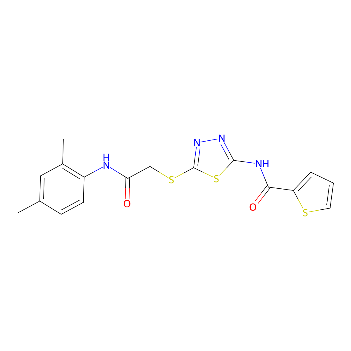N-(5-((2-((2,4-dimethylphenyl)amino)-2-oxoethyl)thio)-1,3,4-thiadiazol-2-yl)thiophene-2-carboxamide molecular structure, CAS 392295-60-2