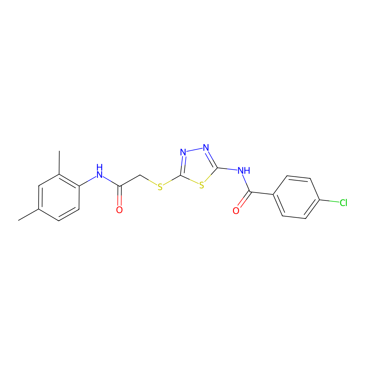 4-chloro-N-(5-((2-((2,4-dimethylphenyl)amino)-2-oxoethyl)thio)-1,3,4-thiadiazol-2-yl)benzamide molecular structure, CAS 392295-66-8
