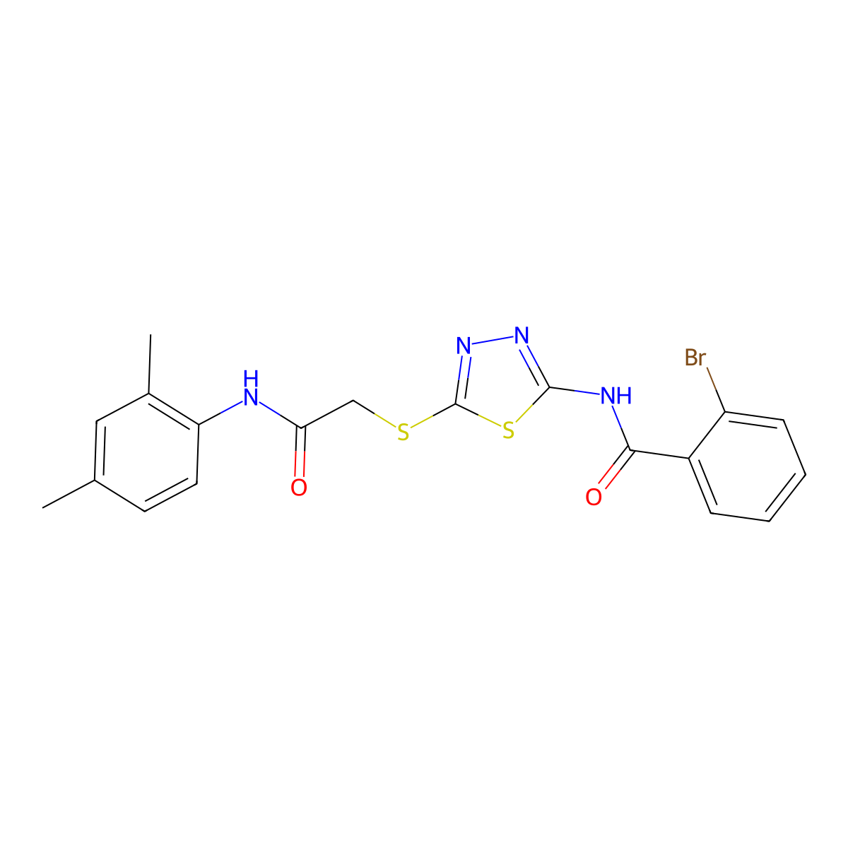 2-bromo-N-(5-((2-((2,4-dimethylphenyl)amino)-2-oxoethyl)thio)-1,3,4-thiadiazol-2-yl)benzamide molecular structure, CAS 392295-69-1