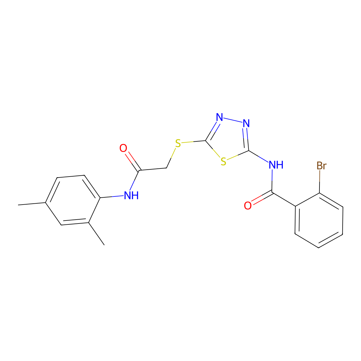 2-bromo-N-(5-((2-((2,4-dimethylphenyl)amino)-2-oxoethyl)thio)-1,3,4-thiadiazol-2-yl)benzamide molecular structure, CAS 392295-69-1