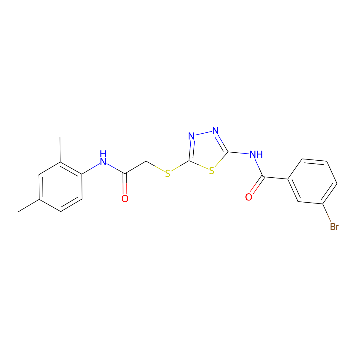 3-bromo-N-[5-[2-(2,4-dimethylanilino)-2-oxoethyl]sulfanyl-1,3,4-thiadiazol-2-yl]benzamide molecular structure, CAS 392295-70-4
