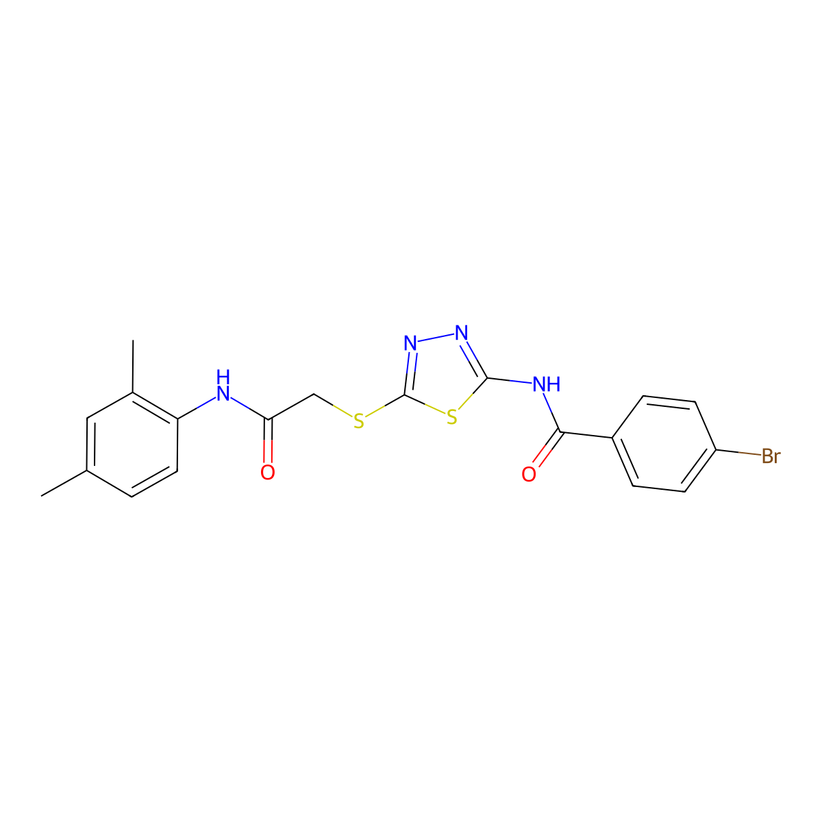 4-bromo-N-(5-((2-((2,4-dimethylphenyl)amino)-2-oxoethyl)thio)-1,3,4-thiadiazol-2-yl)benzamide molecular structure, CAS 392295-71-5