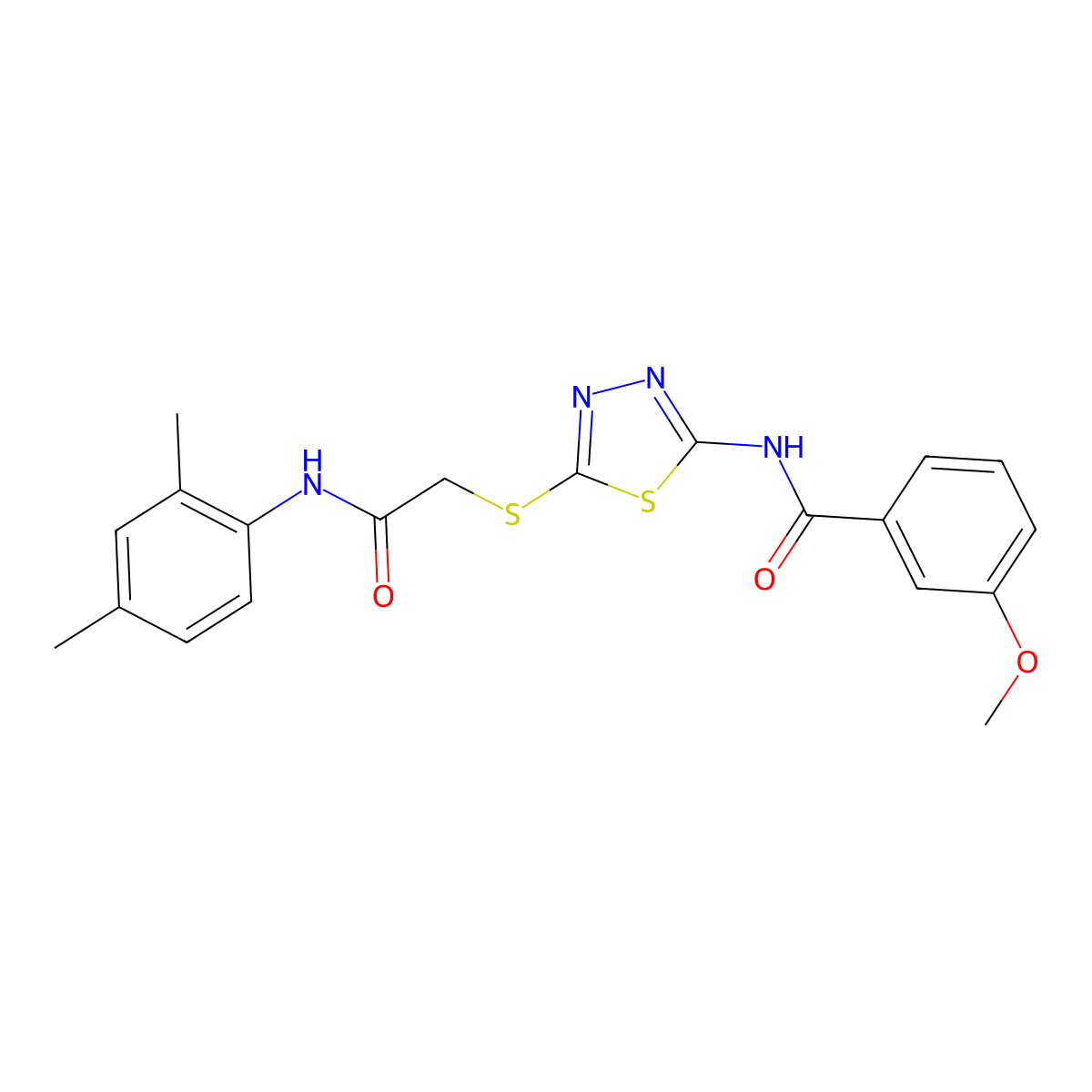 N-[5-[2-(2,4-dimethylanilino)-2-oxoethyl]sulfanyl-1,3,4-thiadiazol-2-yl]-3-methoxybenzamide molecular structure, CAS 392295-73-7