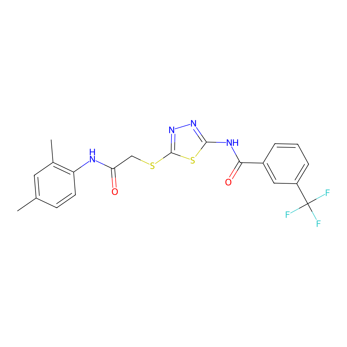 N-(5-((2-((2,4-dimethylphenyl)amino)-2-oxoethyl)thio)-1,3,4-thiadiazol-2-yl)-3-(trifluoromethyl)benzamide molecular structure, CAS 392295-81-7