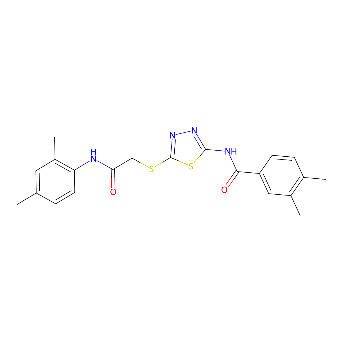 N-(5-((2-((2,4-dimethylphenyl)amino)-2-oxoethyl)thio)-1,3,4-thiadiazol-2-yl)-3,4-dimethylbenzamide molecular structure, CAS 392295-86-2