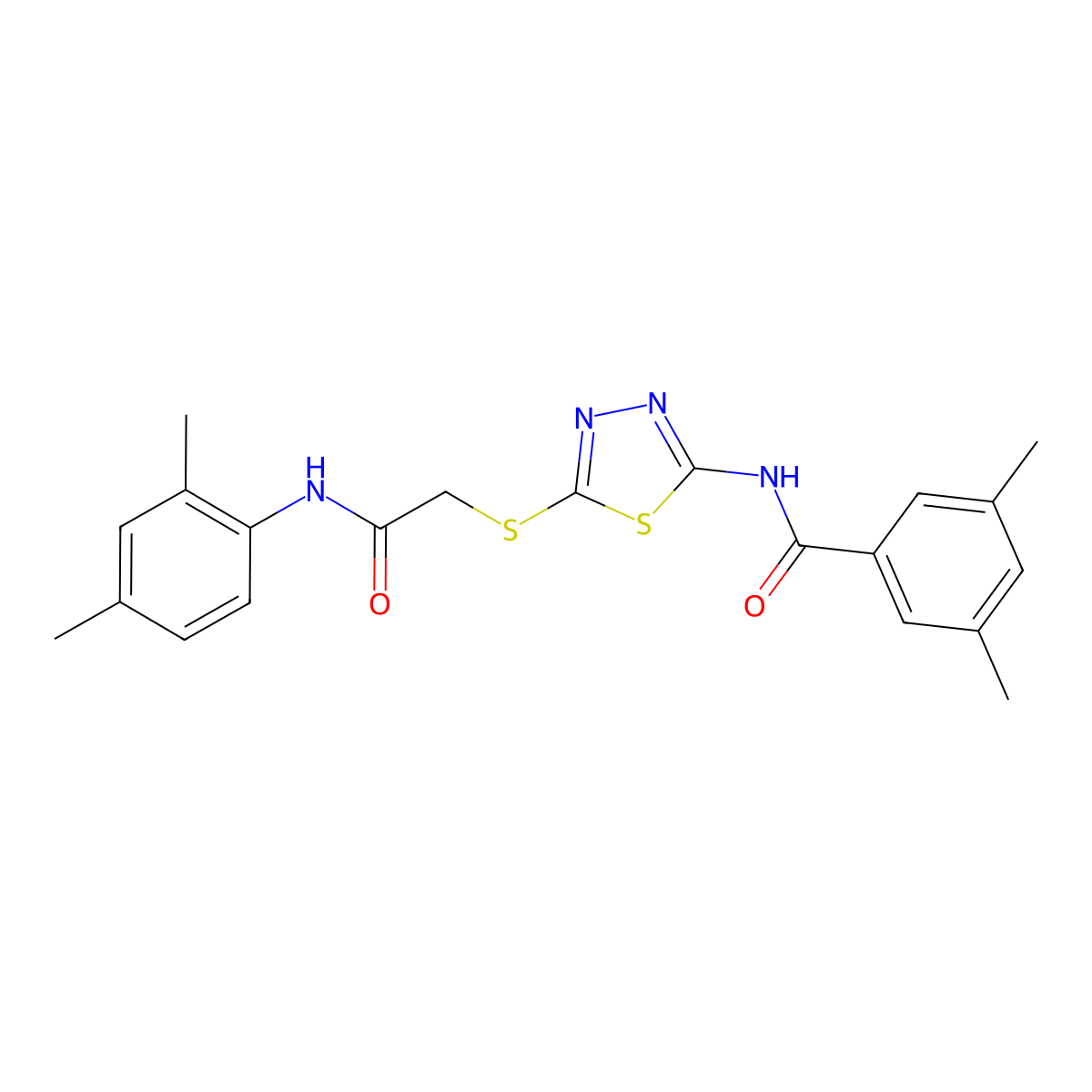 N-[5-[2-(2,4-dimethylanilino)-2-oxoethyl]sulfanyl-1,3,4-thiadiazol-2-yl]-3,5-dimethylbenzamide molecular structure, CAS 392295-87-3