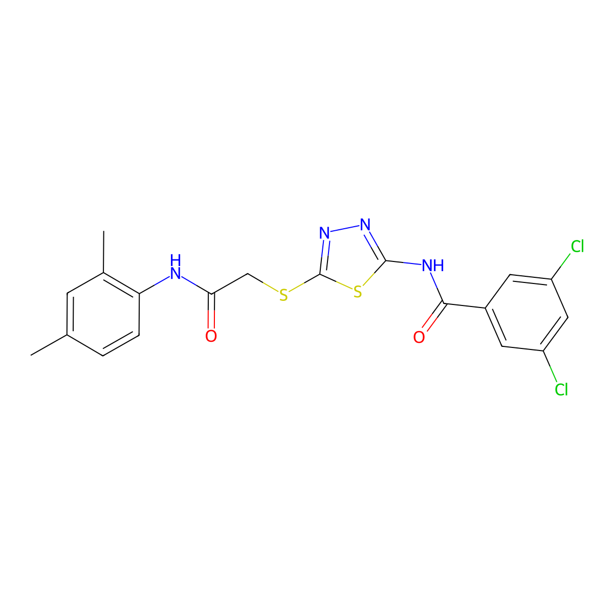 3,5-dichloro-N-[5-[2-(2,4-dimethylanilino)-2-oxoethyl]sulfanyl-1,3,4-thiadiazol-2-yl]benzamide molecular structure, CAS 392295-88-4