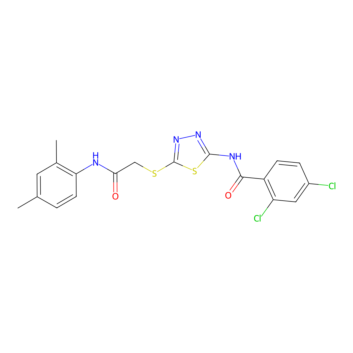 2,4-dichloro-N-[5-[2-(2,4-dimethylanilino)-2-oxoethyl]sulfanyl-1,3,4-thiadiazol-2-yl]benzamide molecular structure, CAS 392295-89-5