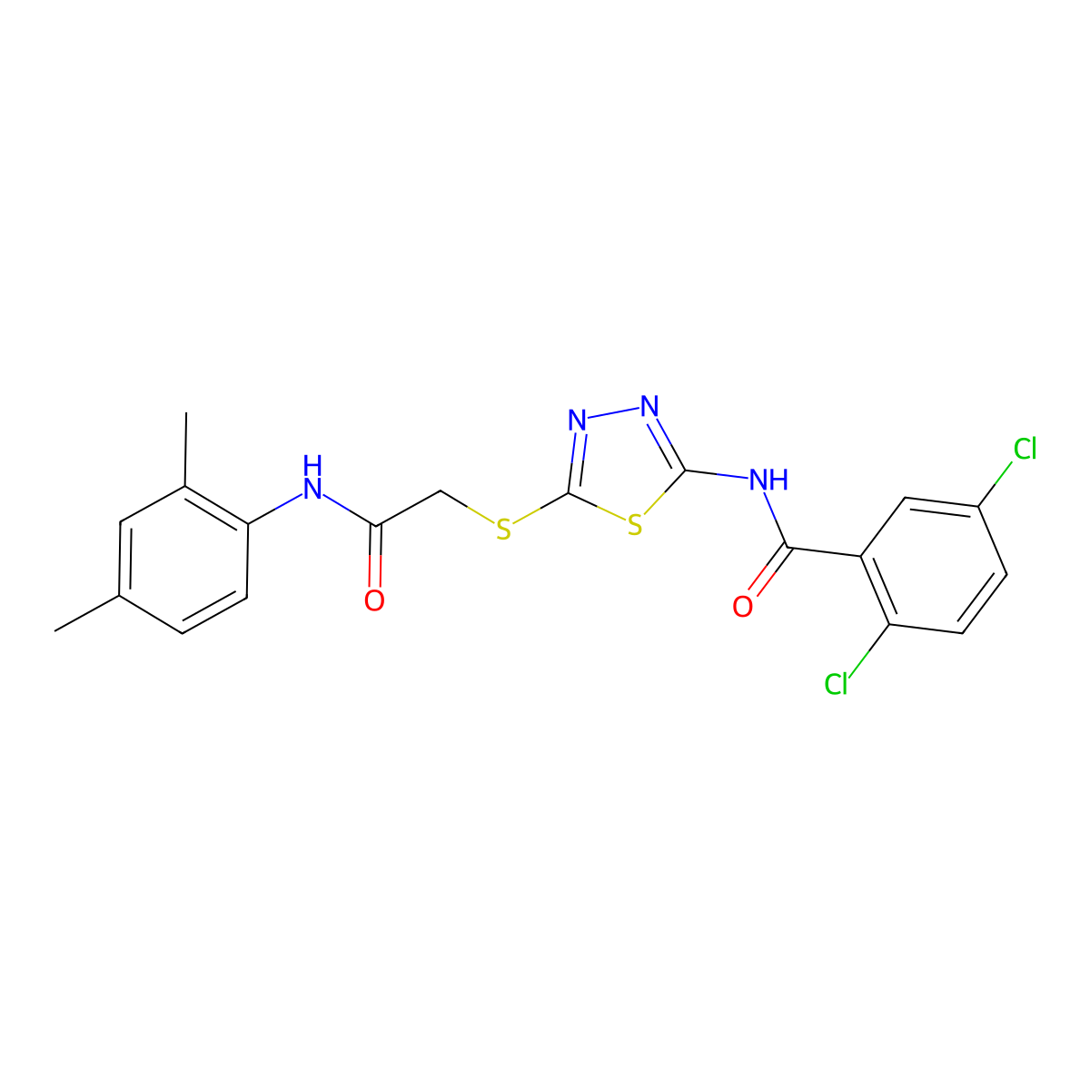 2,5-dichloro-N-[5-[2-(2,4-dimethylanilino)-2-oxoethyl]sulfanyl-1,3,4-thiadiazol-2-yl]benzamide molecular structure, CAS 392295-90-8