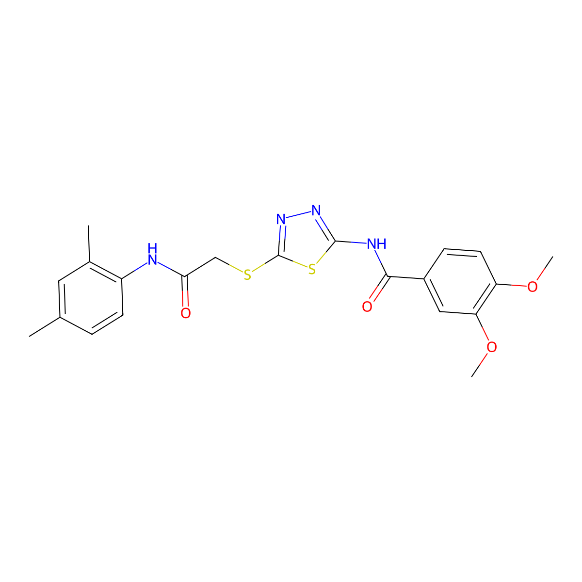 N-(5-((2-((2,4-dimethylphenyl)amino)-2-oxoethyl)thio)-1,3,4-thiadiazol-2-yl)-3,4-dimethoxybenzamide molecular structure, CAS 392295-91-9