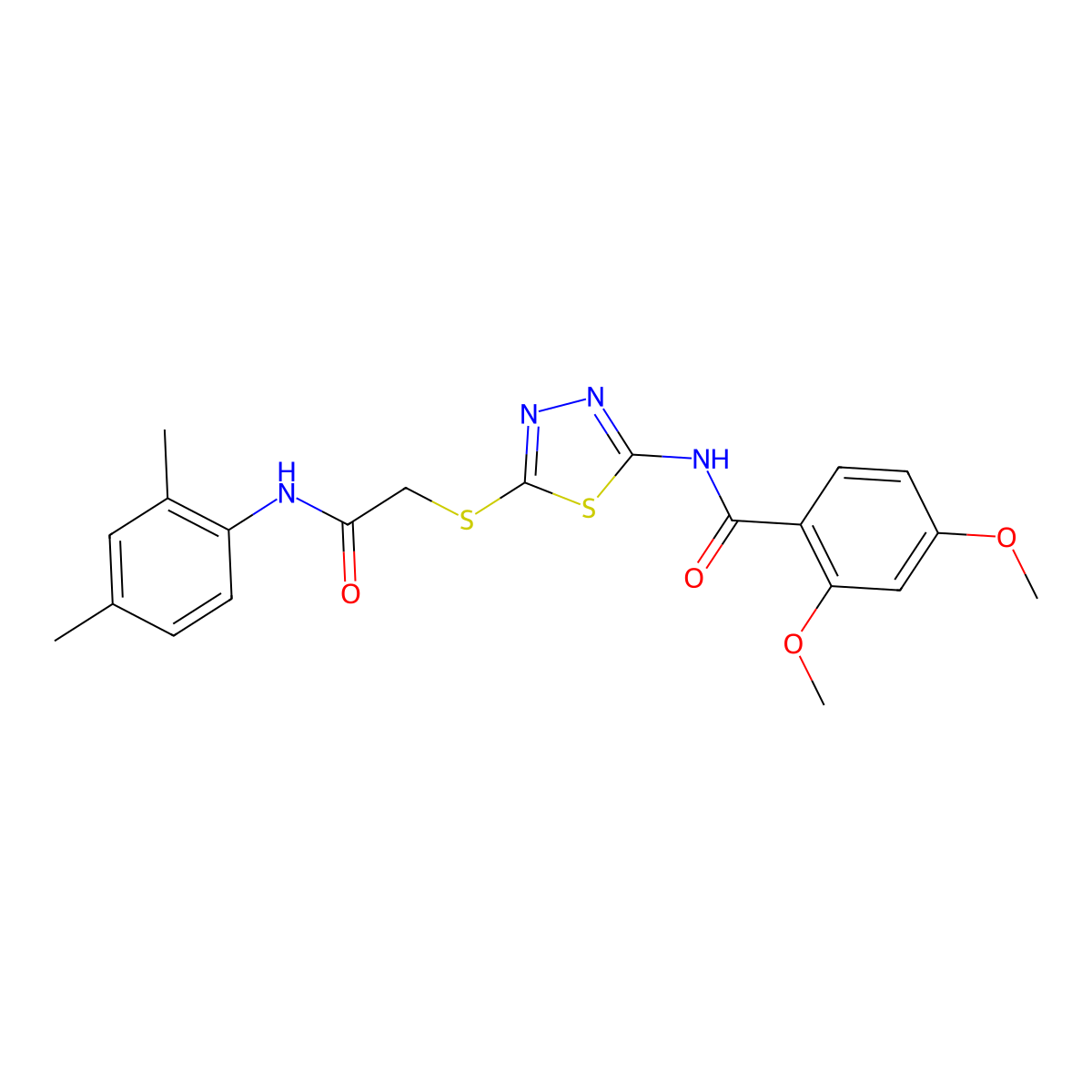 N-(5-((2-((2,4-dimethylphenyl)amino)-2-oxoethyl)thio)-1,3,4-thiadiazol-2-yl)-2,4-dimethoxybenzamide molecular structure, CAS 392295-92-0