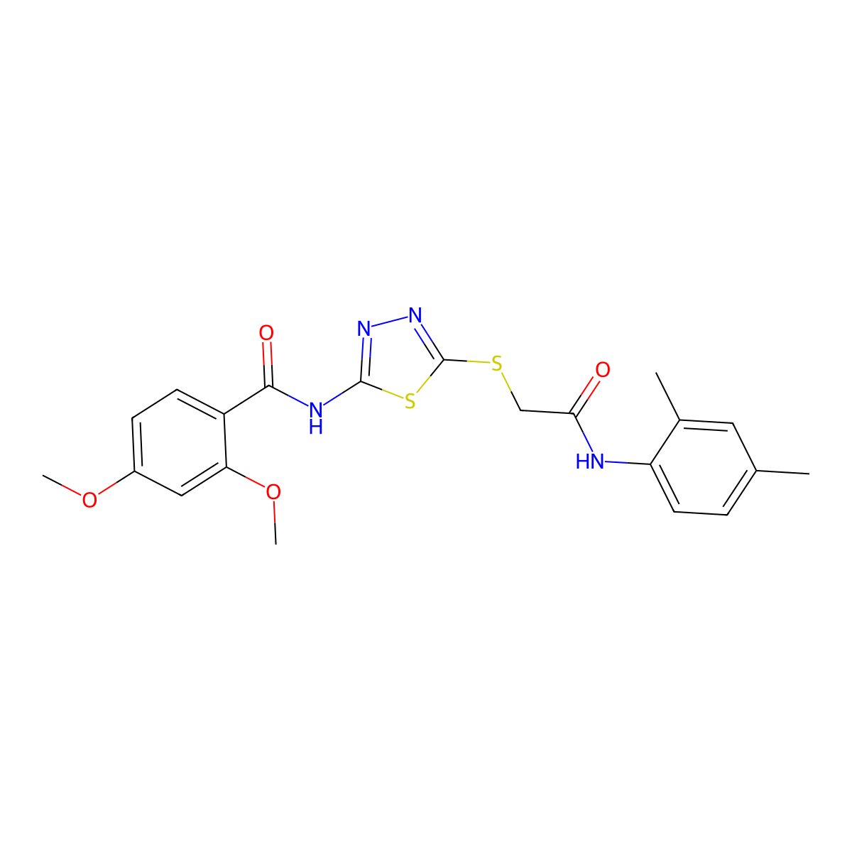 N-(5-((2-((2,4-dimethylphenyl)amino)-2-oxoethyl)thio)-1,3,4-thiadiazol-2-yl)-2,4-dimethoxybenzamide molecular structure, CAS 392295-92-0