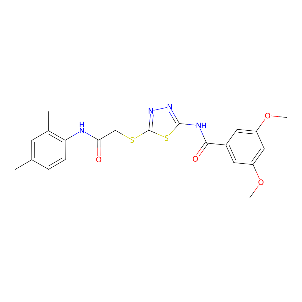 N-(5-((2-((2,4-dimethylphenyl)amino)-2-oxoethyl)thio)-1,3,4-thiadiazol-2-yl)-3,5-dimethoxybenzamide molecular structure, CAS 392295-93-1