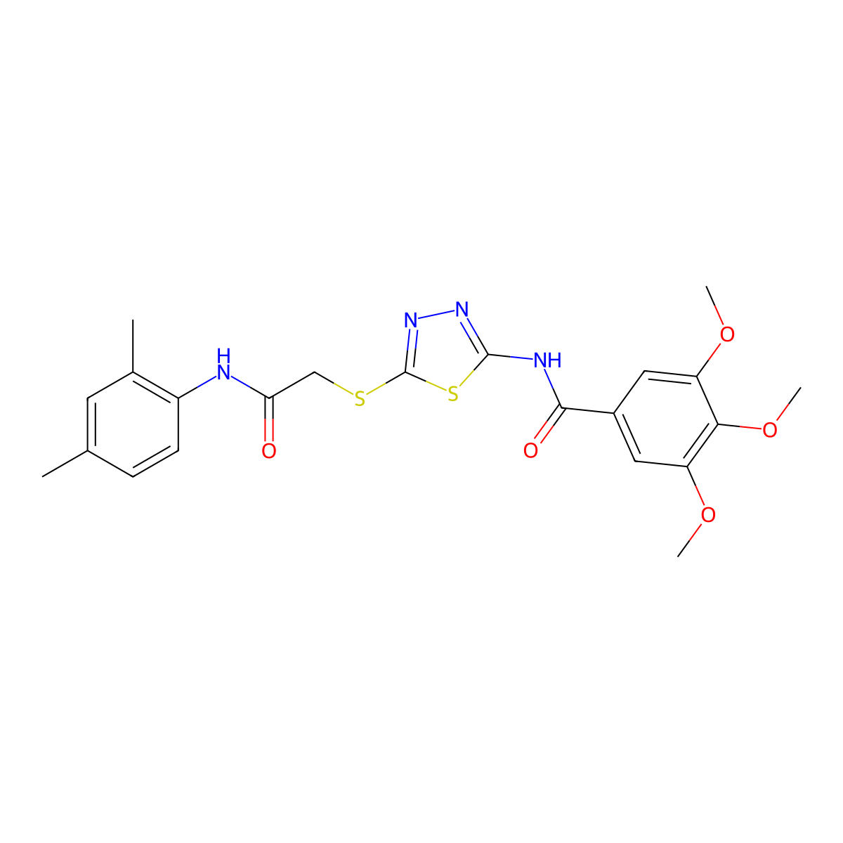 N-(5-((2-((2,4-dimethylphenyl)amino)-2-oxoethyl)thio)-1,3,4-thiadiazol-2-yl)-3,4,5-trimethoxybenzamide molecular structure, CAS 392295-94-2
