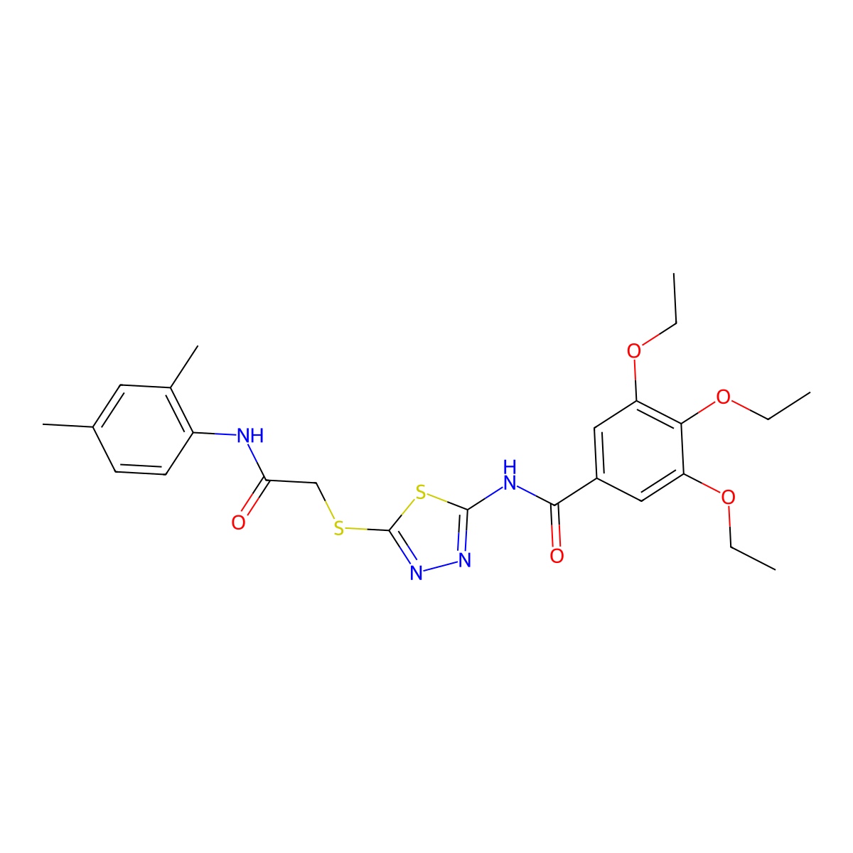 N-(5-((2-((2,4-dimethylphenyl)amino)-2-oxoethyl)thio)-1,3,4-thiadiazol-2-yl)-3,4,5-triethoxybenzamide molecular structure, CAS 392295-95-3