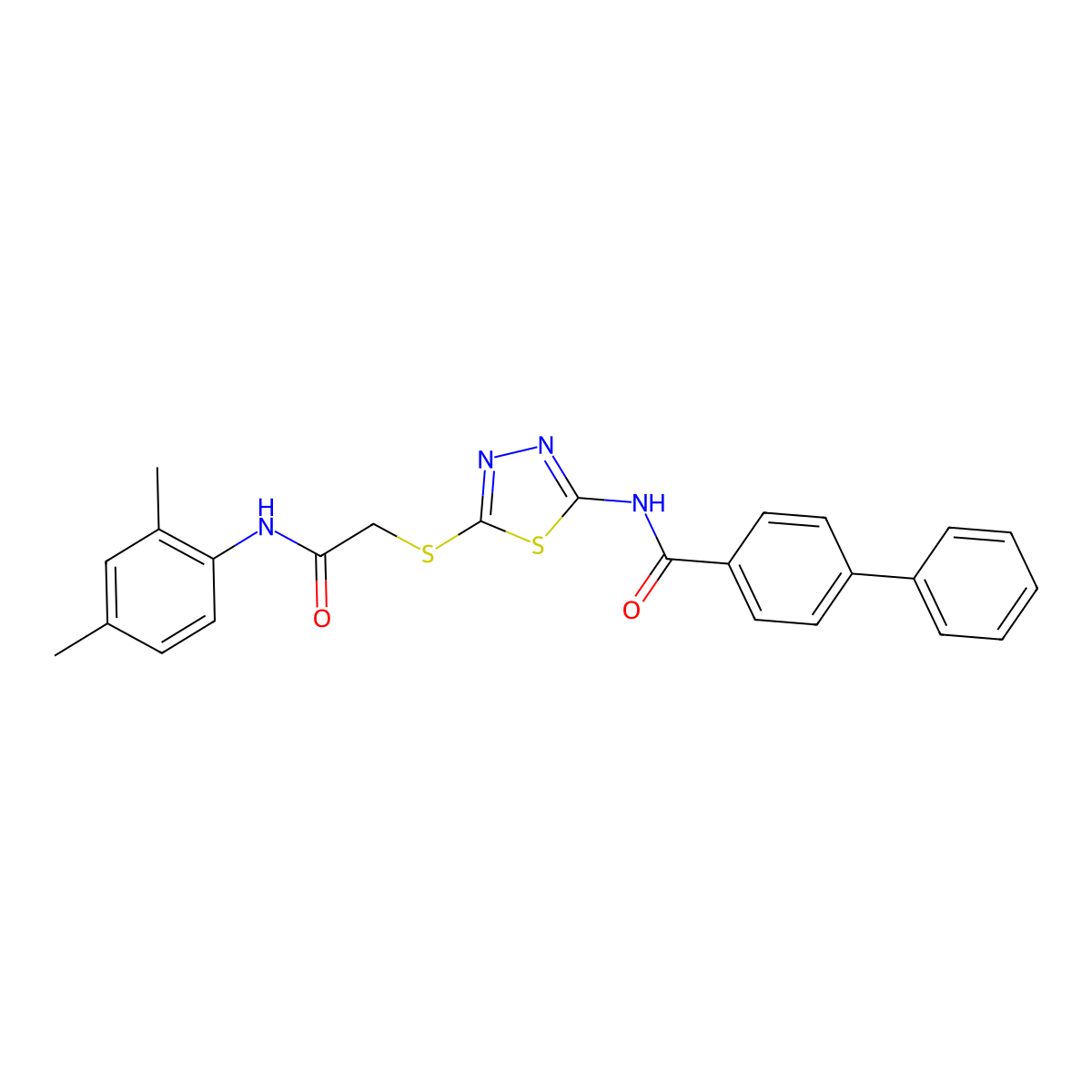 N-(5-((2-((2,4-dimethylphenyl)amino)-2-oxoethyl)thio)-1,3,4-thiadiazol-2-yl)-[1,1'-biphenyl]-4-carboxamide molecular structure, CAS 392295-96-4