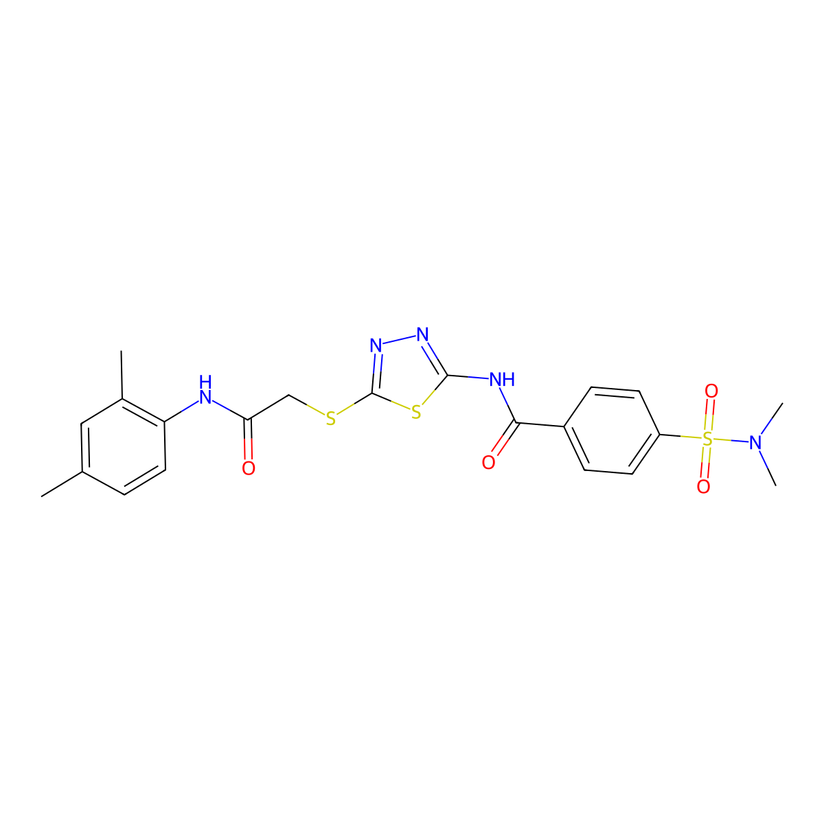 N-(5-((2-((2,4-dimethylphenyl)amino)-2-oxoethyl)thio)-1,3,4-thiadiazol-2-yl)-4-(N,N-dimethylsulfamoyl)benzamide molecular structure, CAS 392295-97-5