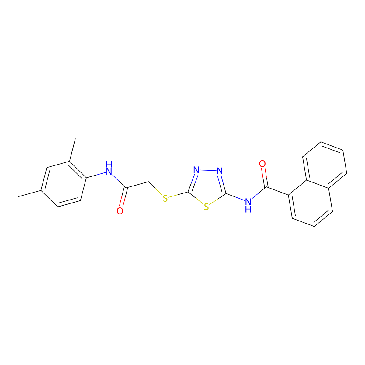 N-(5-((2-((2,4-dimethylphenyl)amino)-2-oxoethyl)thio)-1,3,4-thiadiazol-2-yl)-1-naphthamide molecular structure, CAS 392296-02-5