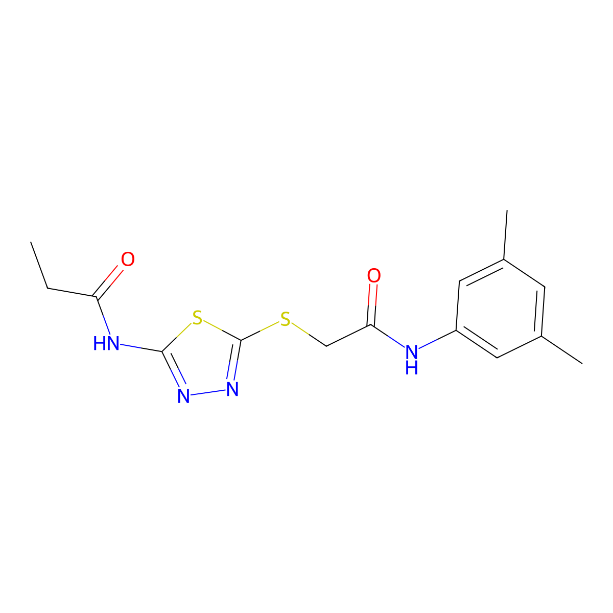N-(5-((2-((3,5-dimethylphenyl)amino)-2-oxoethyl)thio)-1,3,4-thiadiazol-2-yl)propionamide molecular structure, CAS 392296-06-9