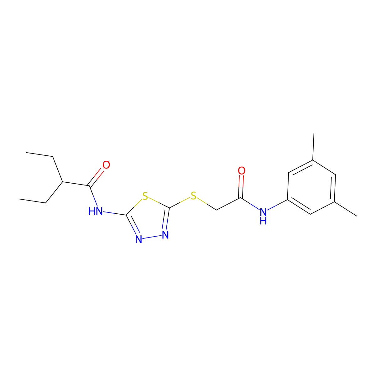 N-(5-((2-((3,5-dimethylphenyl)amino)-2-oxoethyl)thio)-1,3,4-thiadiazol-2-yl)-2-ethylbutanamide molecular structure, CAS 392296-10-5