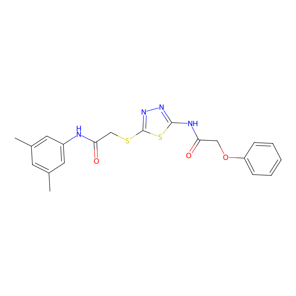 N-(3,5-dimethylphenyl)-2-((5-(2-phenoxyacetamido)-1,3,4-thiadiazol-2-yl)thio)acetamide molecular structure, CAS 392296-13-8