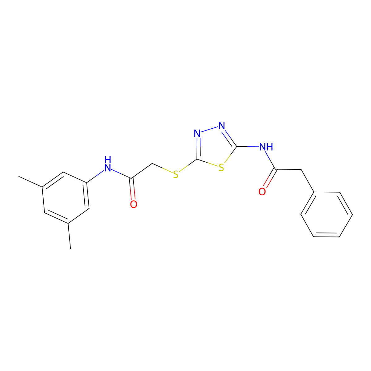 N-(3,5-dimethylphenyl)-2-((5-(2-phenylacetamido)-1,3,4-thiadiazol-2-yl)thio)acetamide molecular structure, CAS 392296-16-1