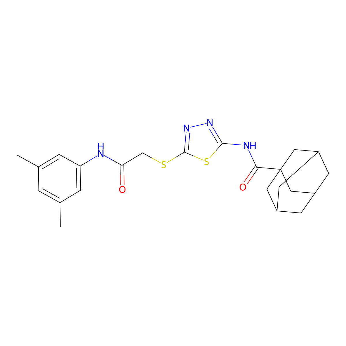 N-[5-[2-(3,5-dimethylanilino)-2-oxoethyl]sulfanyl-1,3,4-thiadiazol-2-yl]adamantane-1-carboxamide molecular structure, CAS 392296-20-7