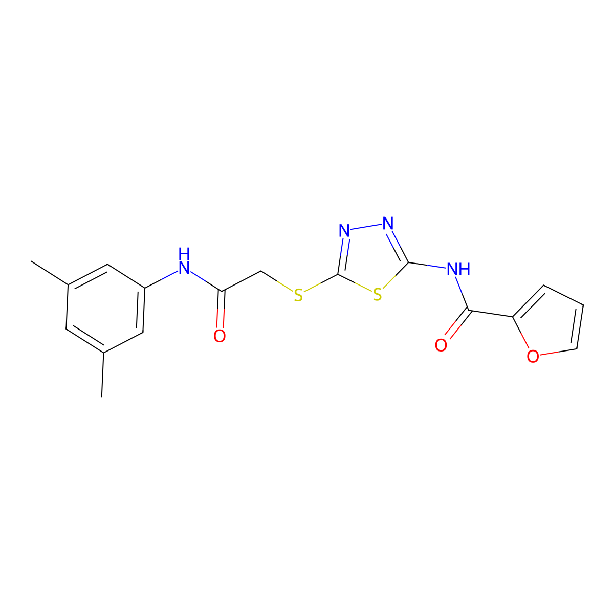 N-[5-[2-(3,5-dimethylanilino)-2-oxoethyl]sulfanyl-1,3,4-thiadiazol-2-yl]furan-2-carboxamide molecular structure, CAS 392296-21-8