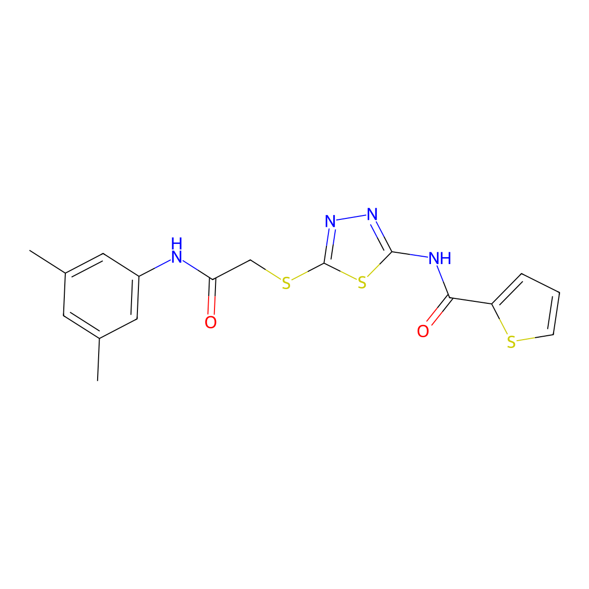 N-[5-[2-(3,5-dimethylanilino)-2-oxoethyl]sulfanyl-1,3,4-thiadiazol-2-yl]thiophene-2-carboxamide molecular structure, CAS 392296-22-9