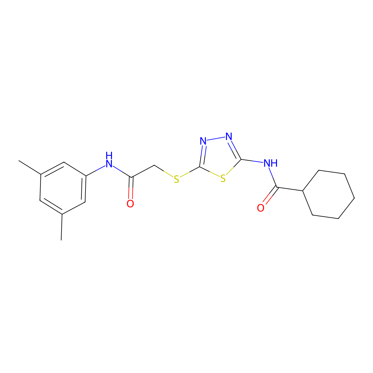 N-[5-[2-(3,5-dimethylanilino)-2-oxoethyl]sulfanyl-1,3,4-thiadiazol-2-yl]cyclohexanecarboxamide molecular structure, CAS 392296-23-0