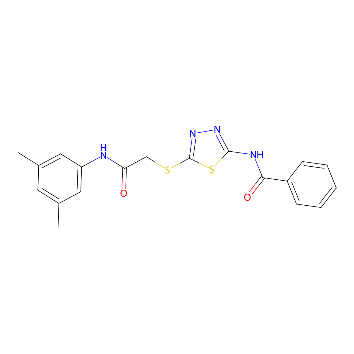 N-(5-((2-((3,5-dimethylphenyl)amino)-2-oxoethyl)thio)-1,3,4-thiadiazol-2-yl)benzamide molecular structure, CAS 392296-24-1