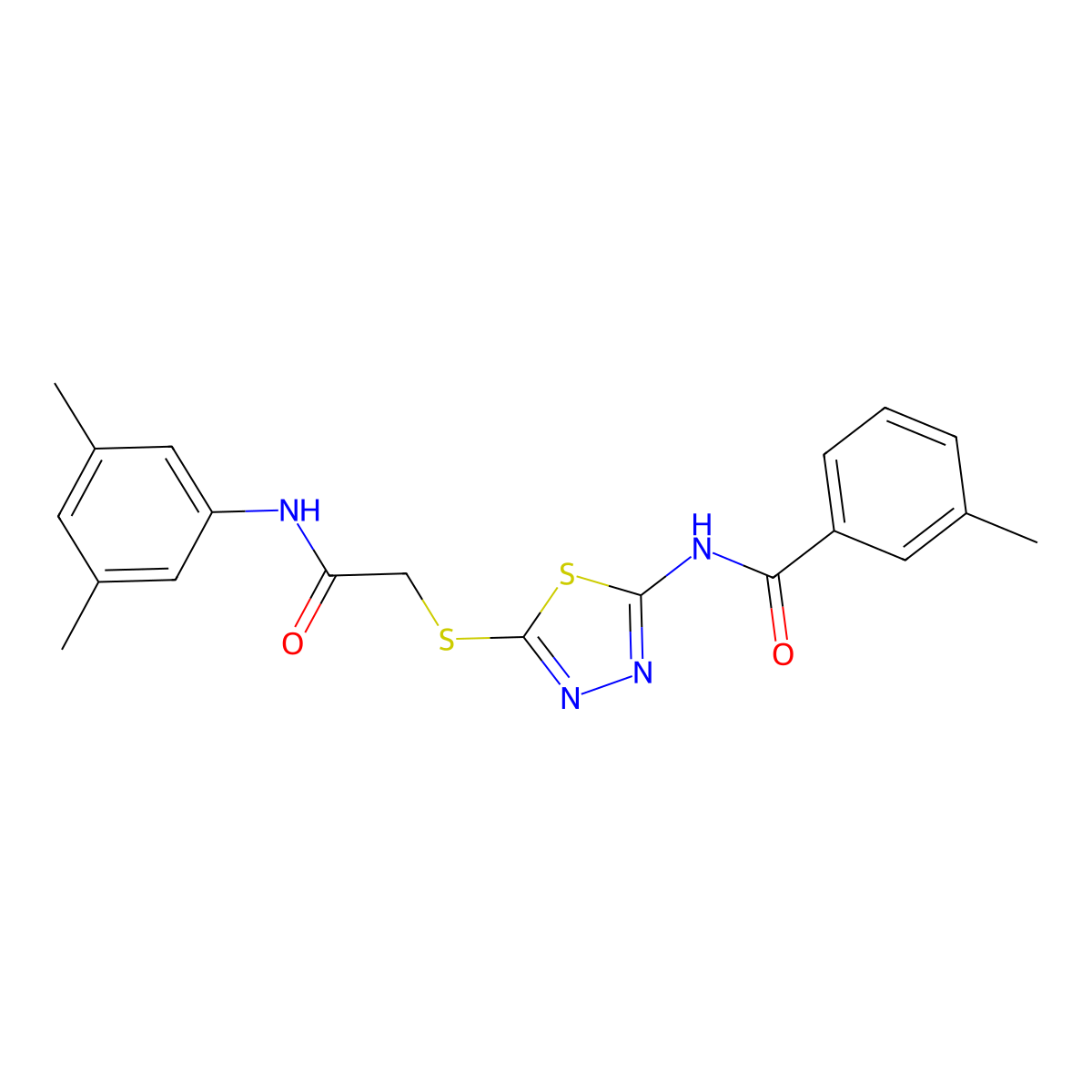 N-[5-[2-(3,5-dimethylanilino)-2-oxoethyl]sulfanyl-1,3,4-thiadiazol-2-yl]-3-methylbenzamide molecular structure, CAS 392296-26-3