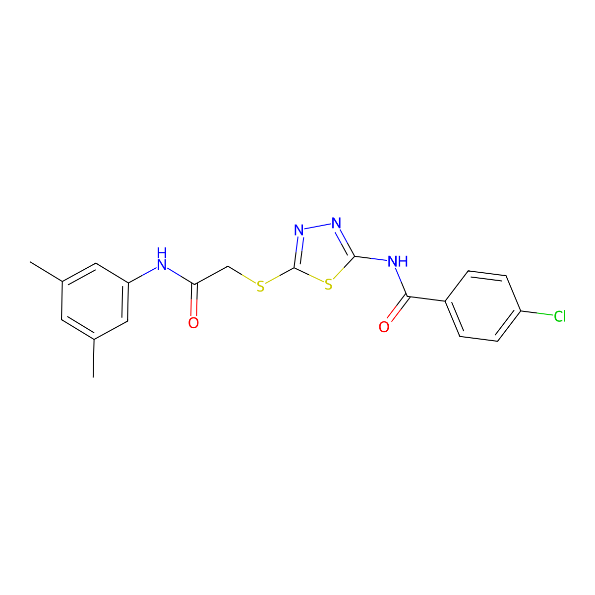 4-chloro-N-[5-[2-(3,5-dimethylanilino)-2-oxoethyl]sulfanyl-1,3,4-thiadiazol-2-yl]benzamide molecular structure, CAS 392296-28-5