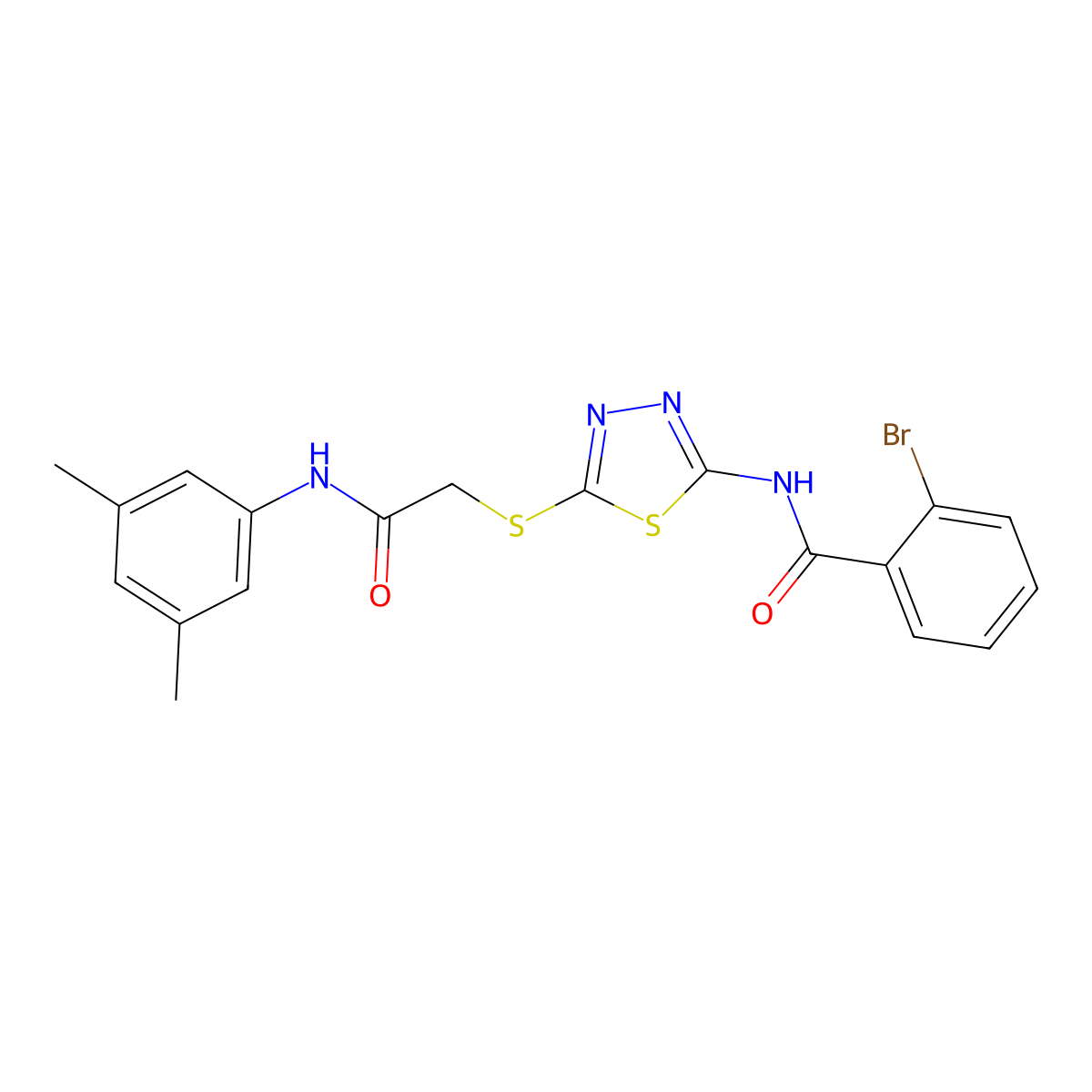 2-bromo-N-(5-((2-((3,5-dimethylphenyl)amino)-2-oxoethyl)thio)-1,3,4-thiadiazol-2-yl)benzamide molecular structure, CAS 392296-31-0