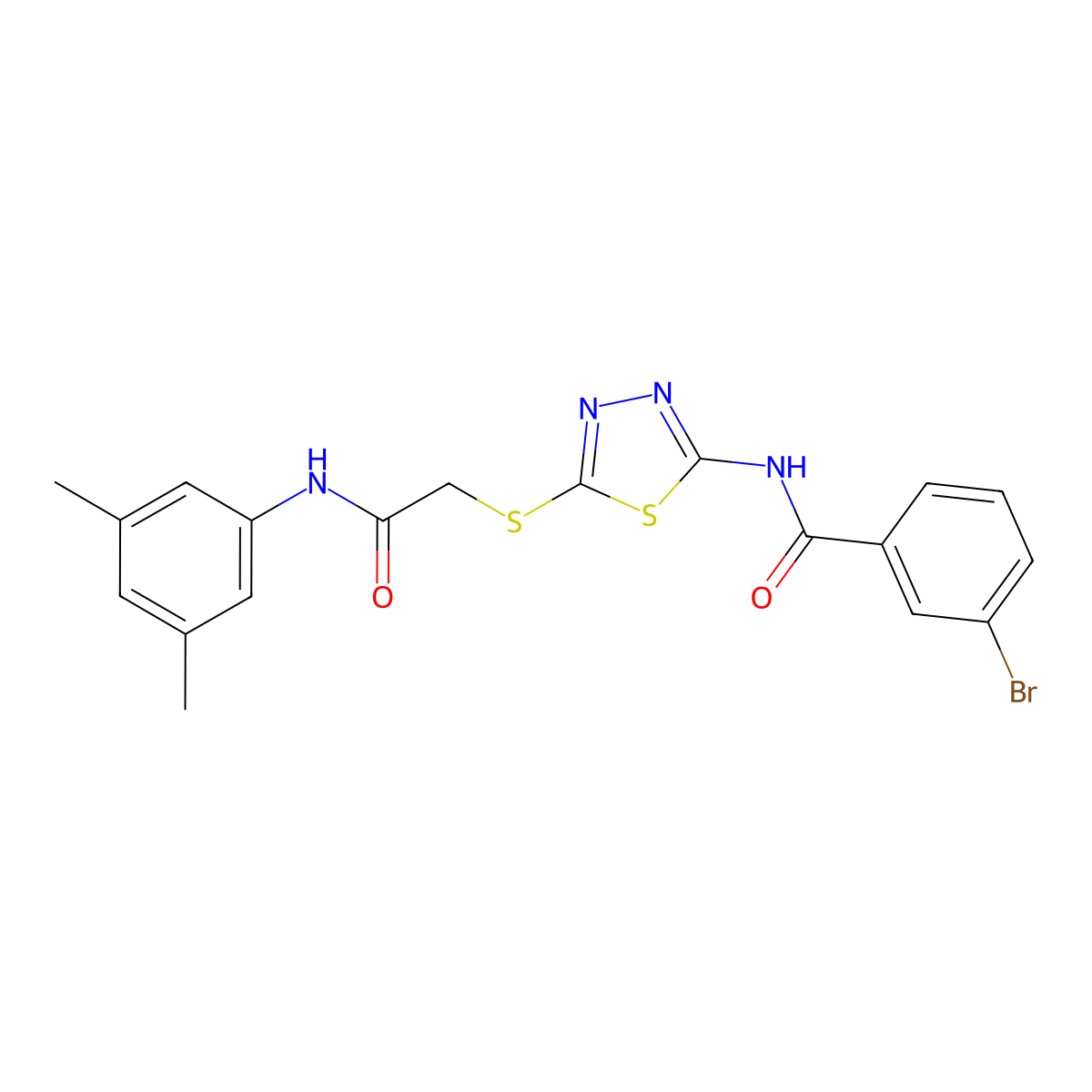 3-bromo-N-[5-[2-(3,5-dimethylanilino)-2-oxoethyl]sulfanyl-1,3,4-thiadiazol-2-yl]benzamide molecular structure, CAS 392296-32-1