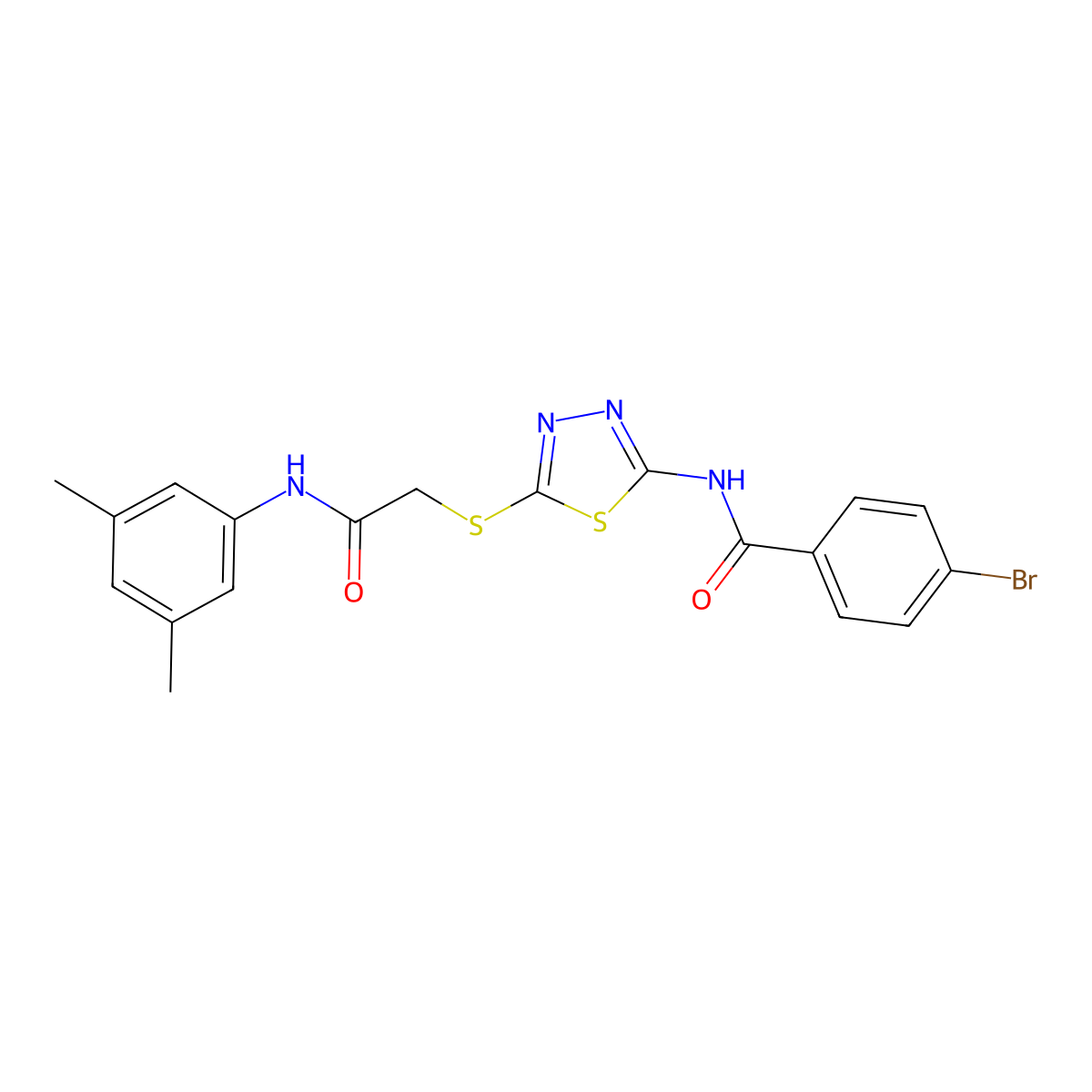 4-bromo-N-[5-[2-(3,5-dimethylanilino)-2-oxoethyl]sulfanyl-1,3,4-thiadiazol-2-yl]benzamide molecular structure, CAS 392296-33-2